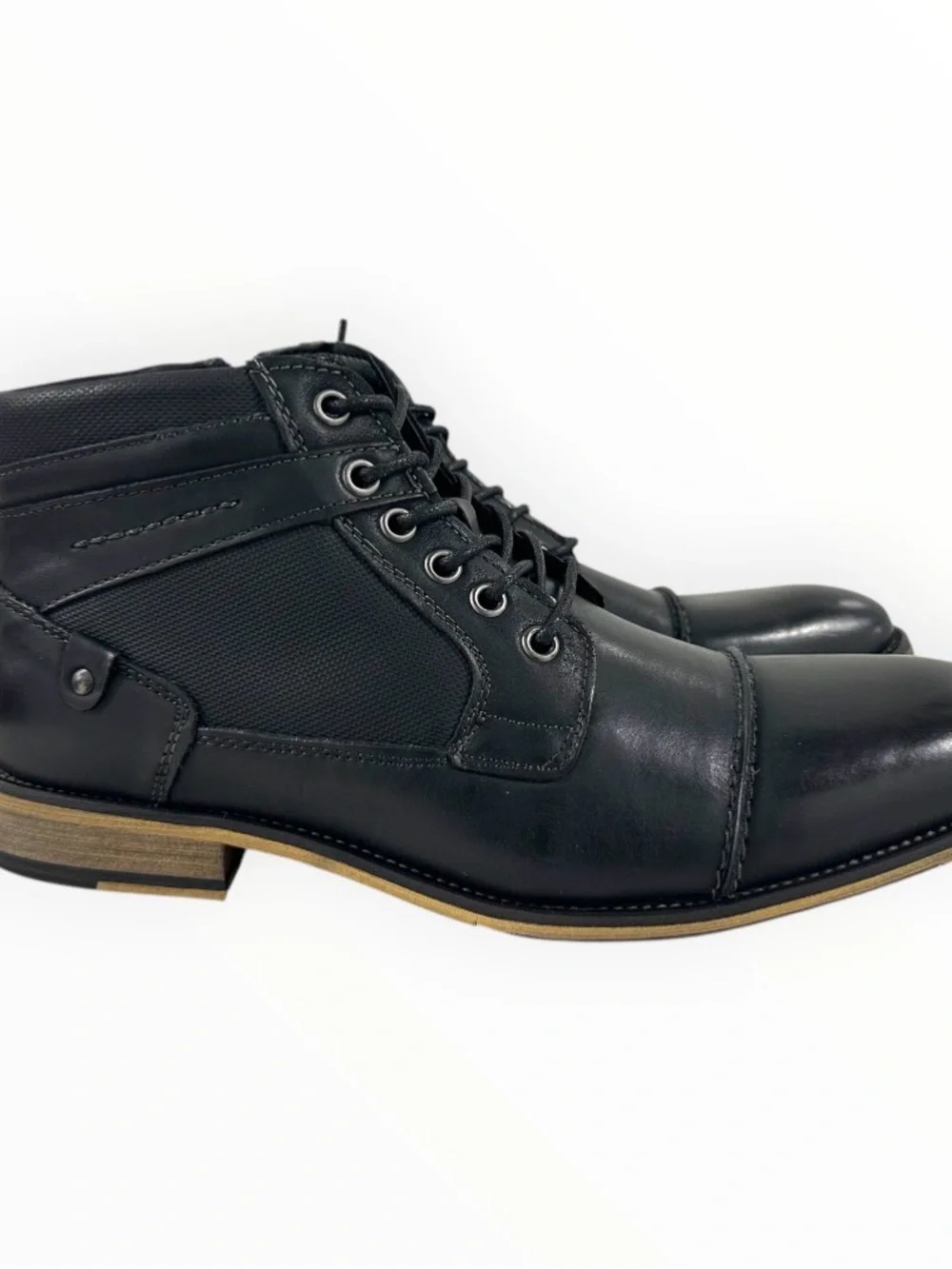 Steve Madden Jotter Men’s Black Leather Cap Toe Ankle Boots Size 10 New Box